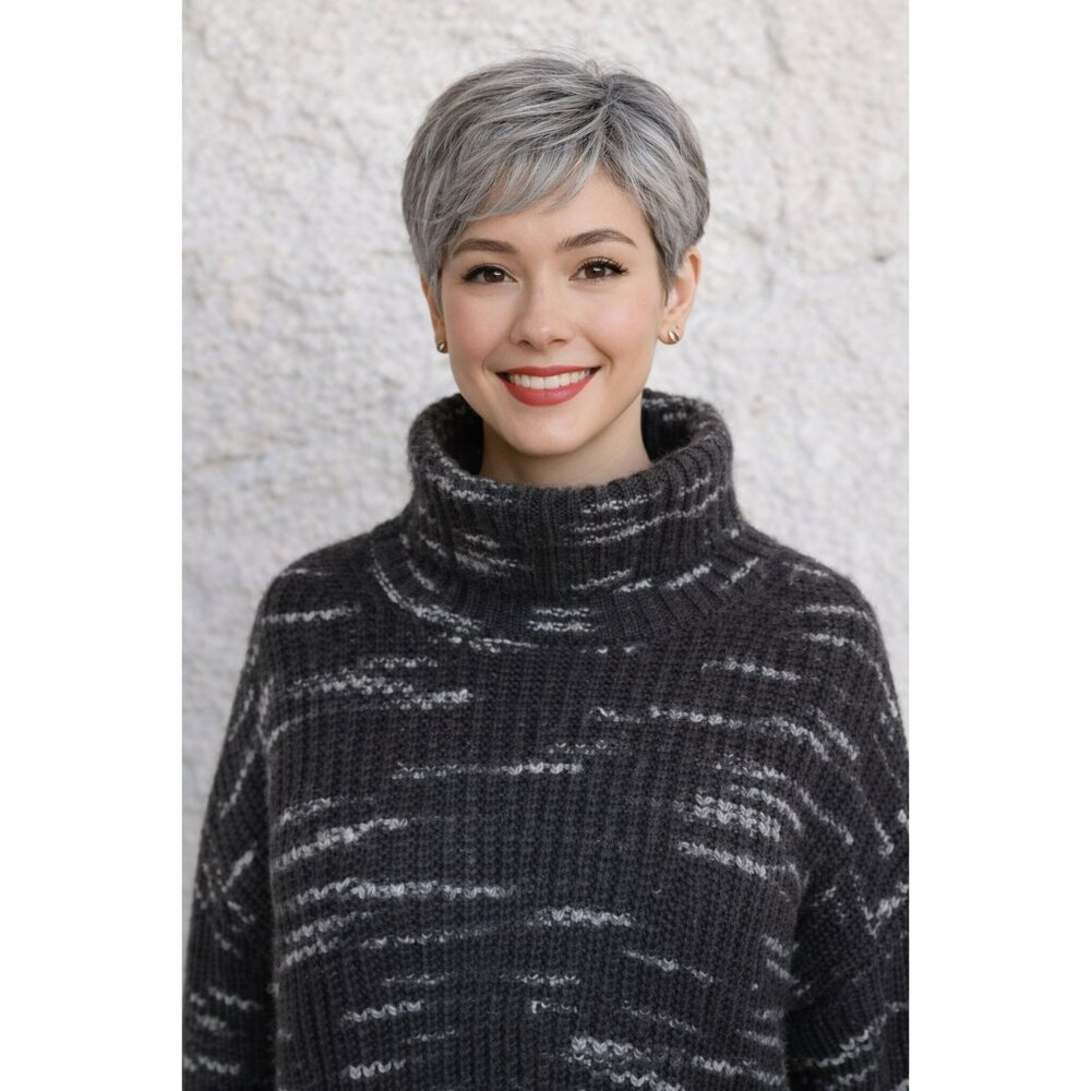 Varley Marlena Dalmation Knit Turtleneck Sweater Black & White Womens Small